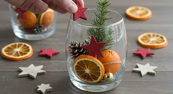 Glas mit weihnachtlicher Dekoration