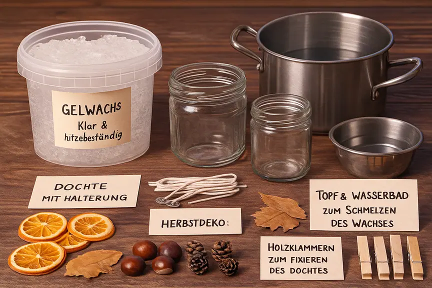 Materialien für herbstliche Gelkerzen – DIY Anleitung